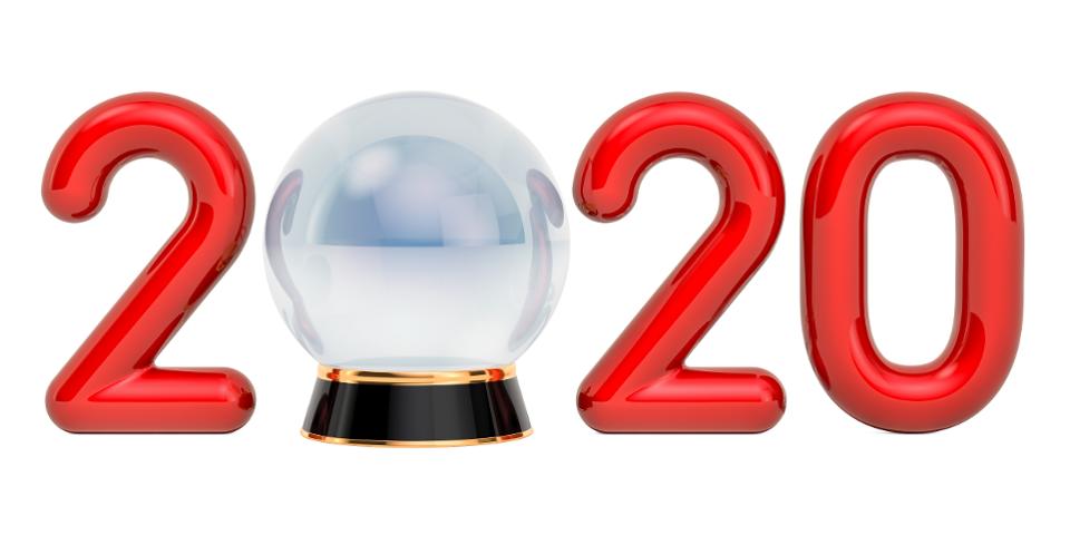 2020 with crystal ball, prediction for 2020 concept. 3D rendering isolated on white background