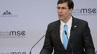 U.S Secretary of Defense Mark Esper makes a speech during the 56th Munich Security Conference at Bayerischer Hof Hotel in Munich, Germany today