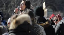 Eve Saint, a Wet'suwet'en land defender and daughter of hereditary Chief Woos, who was arrested by RCMP during the recent raids addresses the crowd at Queen’s Park on Saturday. As Wet’suwet’en Hereditary Chiefs visit blockades in Eastern Canada, thousands took to Toronto streets in solidarity.