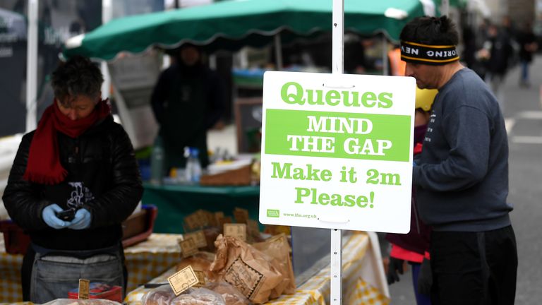 Shoppers at the market have been encouraged to keep two metres apart 