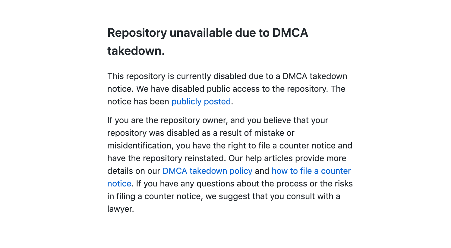 DMCA takedown notice on Github