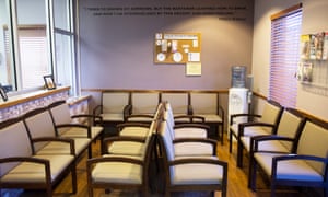 Chairs sit in the waiting area of the Whole Woman’s Health abortion clinic in San Antonio, Texas, on Tuesday, 16 February 2016.