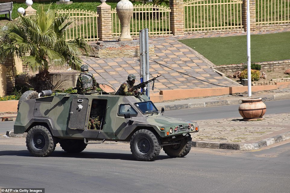 Lesotho Defense Force patrols the town of Maseru on Saturday after the embattled prime minister Tom Thabane announced on Saturday he had sent troops on to the streets