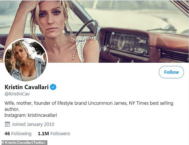 Interesting: However, as of Monday afternoon, Kristin's Twitter page still had wife included in the bio