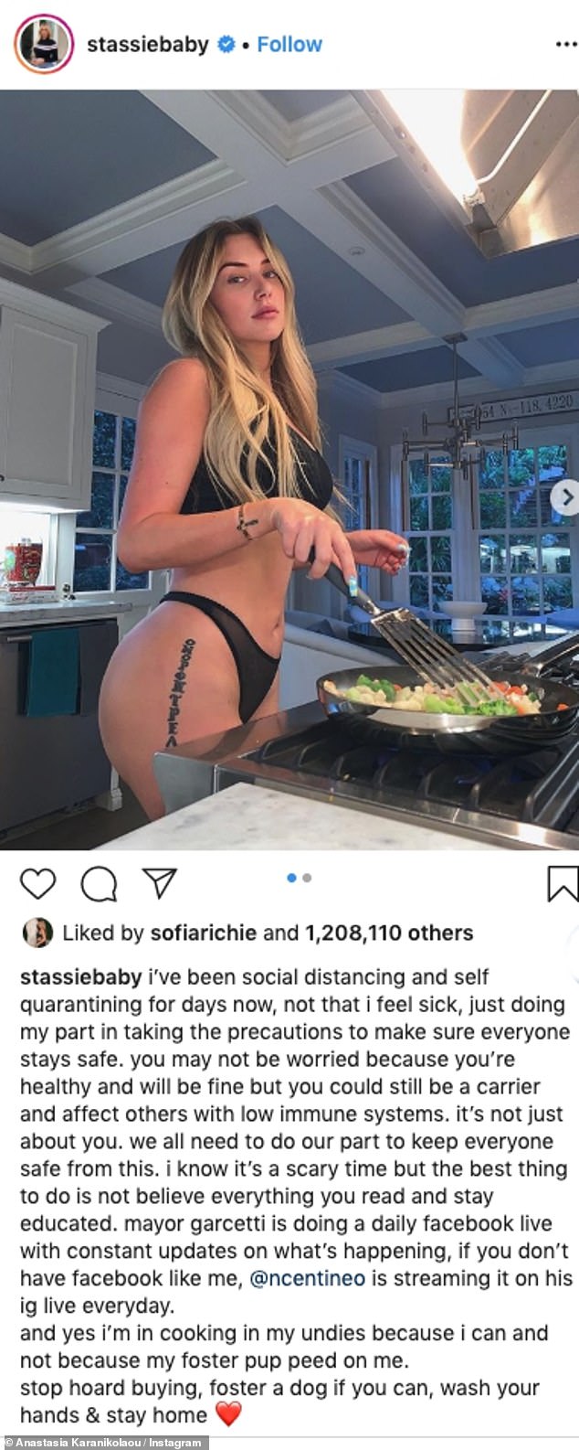 Stay home: Stassie had previously encouraged followers not to go out