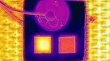 A single layer paint and the new bilayer paint on a thermal sensor. The bilayer coating (right) stays cooler under sunlight, compared to the single layer, as seen under infrared