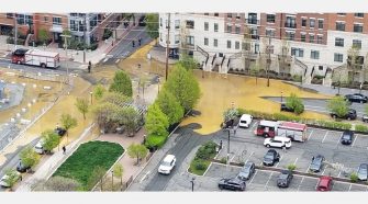 A water main break flooded streets in northwestern Hoboken, which was already under a "boil water" advisory due to a break in Jersey City the day before.