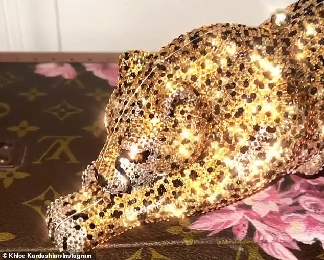 Cheetah print: Khloe¿, 35, took to her Instagram story Friday to show off her sparkling new accessory and thank her little sister