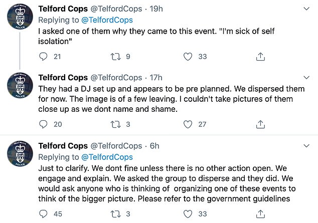 When asked if the group was fined, Telford Police explained: 'We don't fine unless there is no other action open'