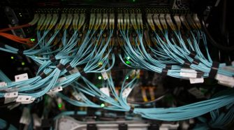 Fibre optic cables connect data servers