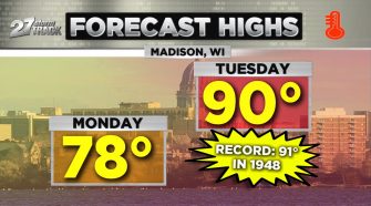 Near-record breaking heat by Tuesday afternoon, strong storms at night