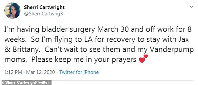 Updates: Sherri took to Twitter back in March to alert her followers about the procedure that took place that month, asking them then to keep her in their thoughts