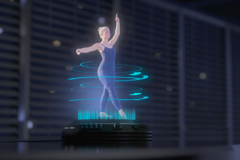 a hologram woman is dancing