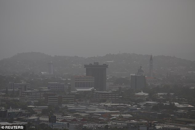 San Salvador in El Salvador is covered in dust from the Sahara desert Thursday