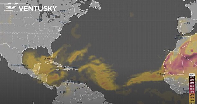 The so-called 'Gorilla Dust Cloud' struck Mississippi's gulf coast Thursday after charting its path across the Caribbean this week where air quality plunged to 'hazardous' levels