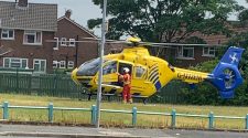 The air ambulance landing earlier this afternoon