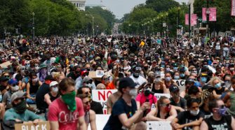 George Floyd: Tens of thousands march in largest protests so far in the US