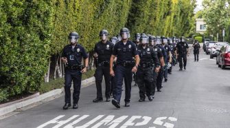 A large demonstration was held outside the residence of LA Mayor Eric Garcetti. The crowd called on Garcetti to fire LAPD chief Michel Moore, following Moore’s comments on protestors. June 2, 2020, Los Angeles, CA.