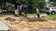 Water temporarily floods street after water main break on Historic Side of The Villages