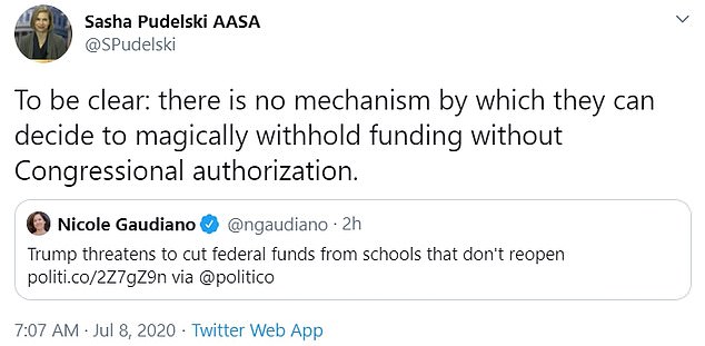 It's very unlikely Trump would have a decision over how school's federal funding. Advocacy director for The School Superintendents Association noted: 'There is no mechanism by which they can decide to magically withhold funding without Congressional authorization'