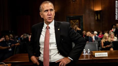 Sen. Thom Tillis before a congressional hearing in a September 27, 2018, file photo.