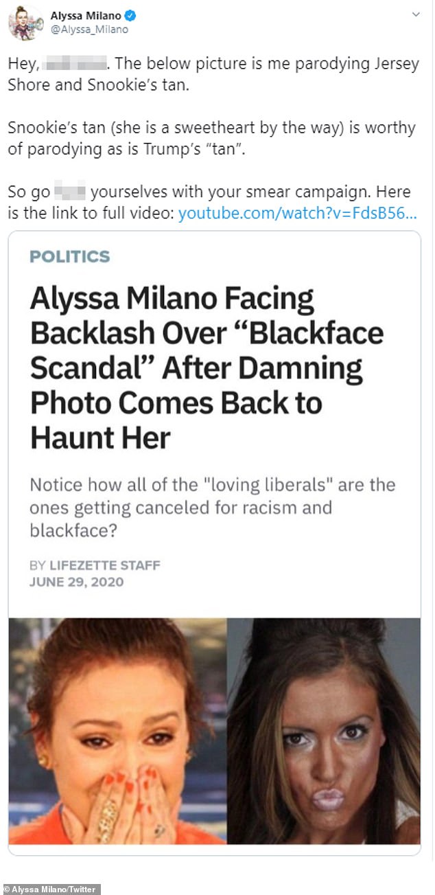 Not taking it: Alyssa Milano has fired back at critics trying to take the activist actress down over a 'blackface' video