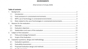 Terms of Reference: Strategic Evaluation of the WFP's Use of Technology in Constrained Environments - World