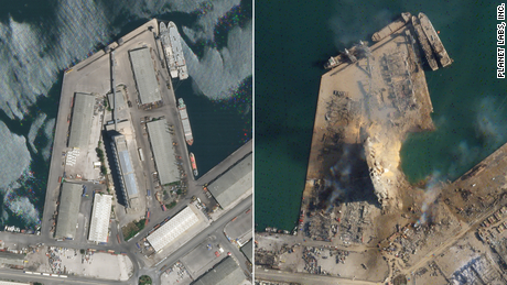 Satellite images of Beirut explosion show massive crater at port