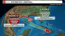 A weakened Tropical Storm Marco and a strengthening Tropical Storm Laura are heading for the Gulf Coast