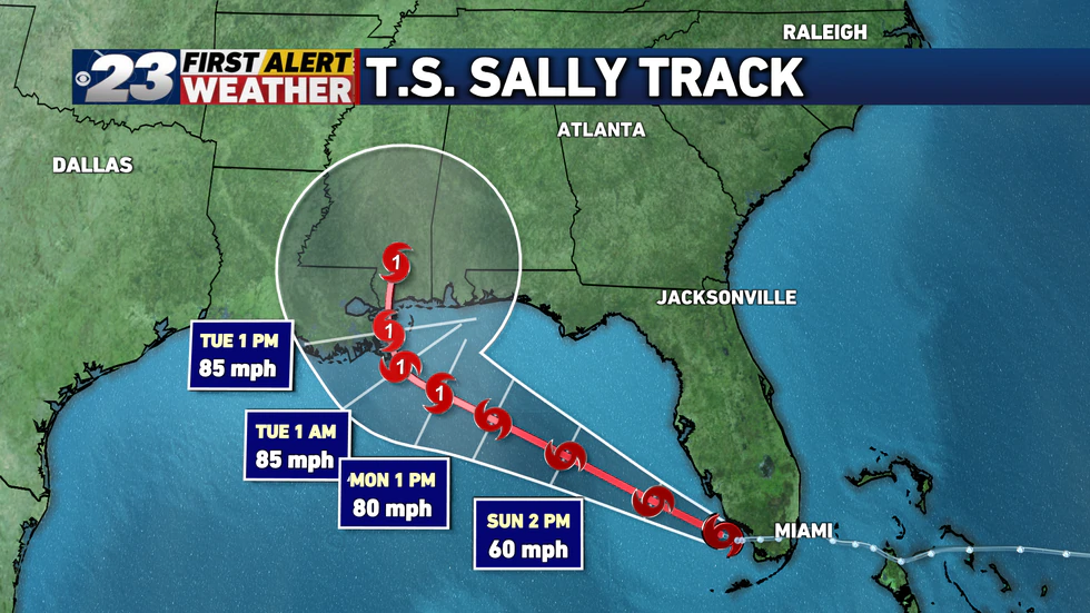 Sally is expected to churn ans strengthen in the Gulf of Mexico before making landfall Tuesday.