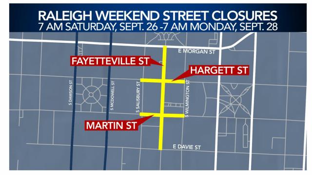 Raleigh weekend street closures, Sept. 26-28, 2020