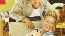 Adorable: Sheridan Smith looked like she was radiating with happiness in an adorable family snap with fiancé Jamie Horn, 30, and their four-month-old son Billy shared on Wednesday