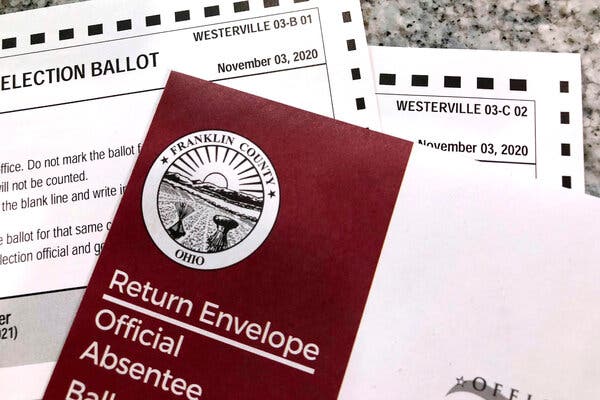 Two voters registered at the same address in the Columbus suburb of Westerville, Ohio, were mailed these absentee ballots for the 2020 general election that did not match their assigned precinct number.