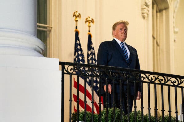 President Trump at the White House after returning from Walter Reed National Military Medical Center on Monday.