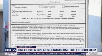 Firefighter suspended for breaking COVID-19 quarantine