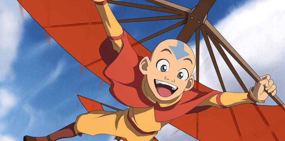 Aang flies through the air