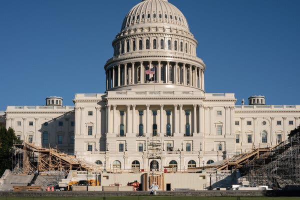 The inauguration stage was under construction in front of the Capitol last week.
