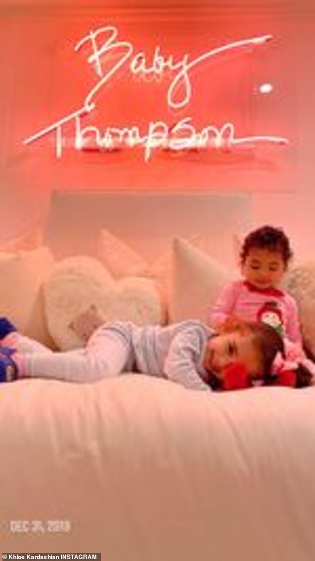 Aww: She also shared a few adorable pictures of True cuddling up to older cousin Dream Kardashian, four