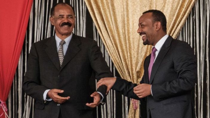 Eritrea&#39;s leader, Isaias Afwerki, and Ethiopian Prime Minister Abiy Ahmed