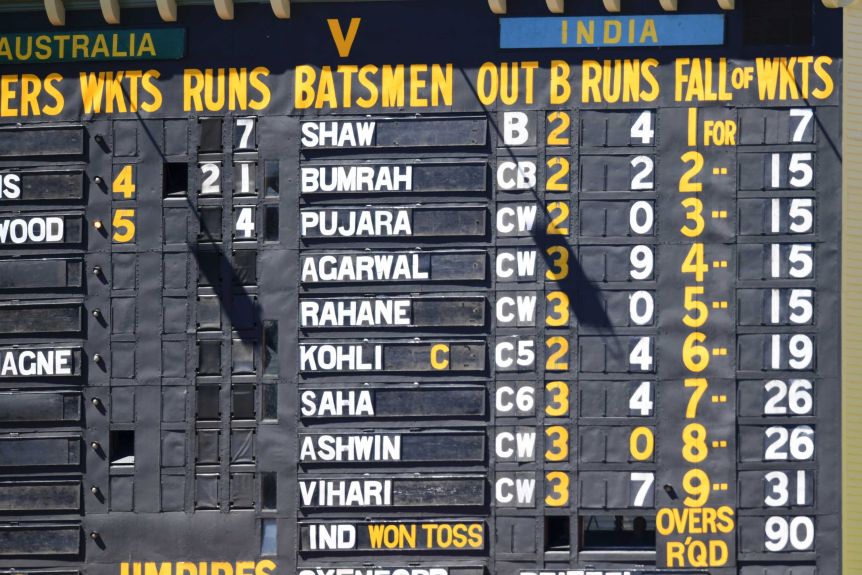 The Adelaide Oval scoreboard showing India's terrible innings.
