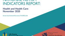 Image of text: National Autism Indicators Report, Health and Health Care November 2020 including the logos for the A.J. Drexel Autism Institute and the Life Course Outcomes Program