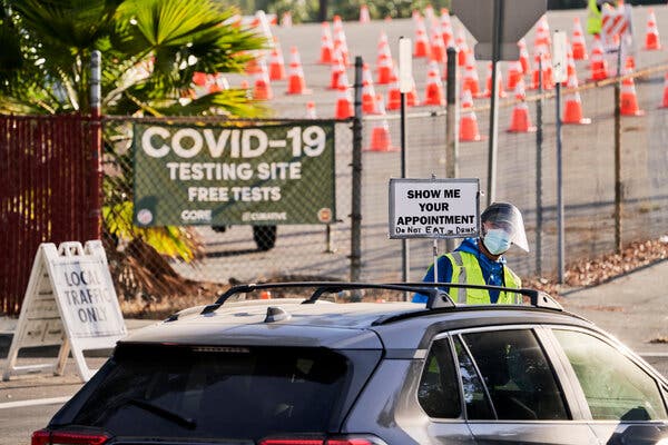 Drivers were directed to a Covid-19 testing site at Dodger Stadium last week in Los Angeles.