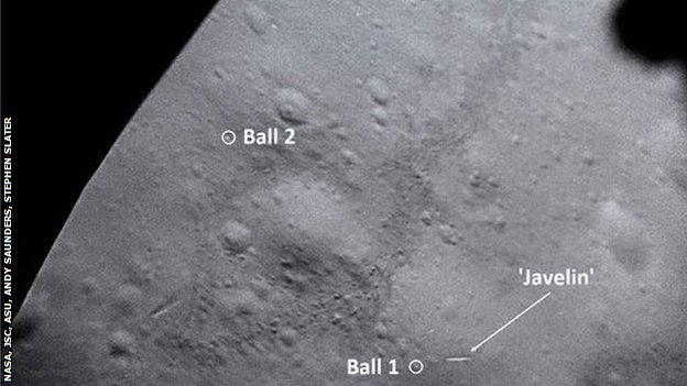 The position of the two golf balls on the Moon