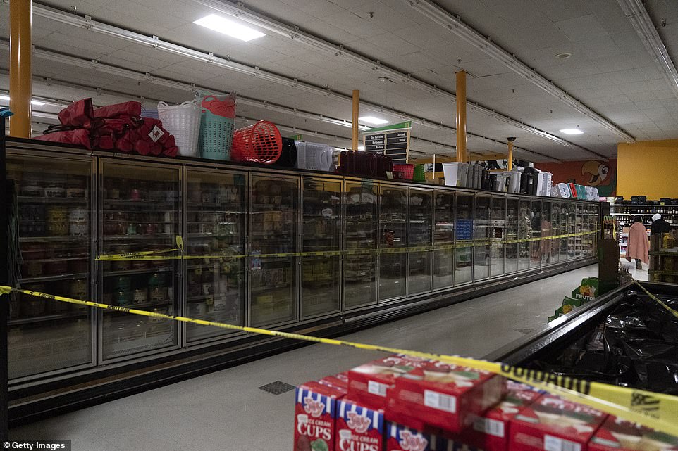 Houston, Texas: Freezer sections are closed off in Fiesta supermarket on Tuesday. Winter storm Uri has brought historic cold weather, power outages and traffic accidents to Texas