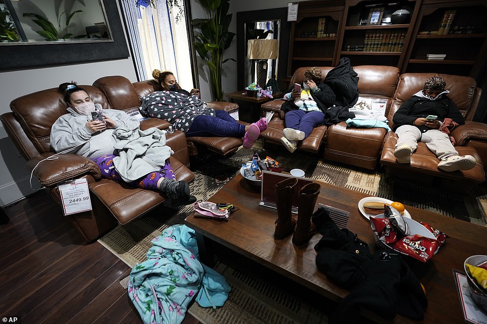 Houston, Texas: More than 4 million people in Texas still had no power a full day after historic snowfall and single-digit temperatures created a surge of demand for electricity to warm up homes unaccustomed to such extreme lows, buckling the state's power grid and causing widespread blackouts. Those without power in Gallery Furniture on Tuesday