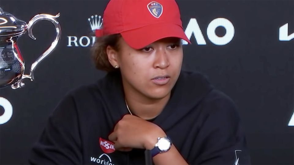 Naomi Osaka, pictured here in her post-match press conference at the Australian Open.