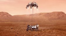 Illustration of Perseverance rover landing on Mars