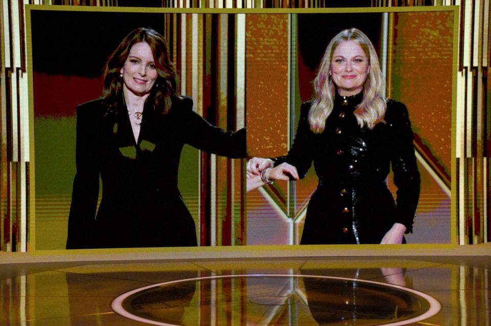 NEW YORK, NEW YORK - FEBRUARY 28: Tina Fey and Amy Poehler speak via livestream during the 78th Annual Golden Globe&#xae; Awards at The Rainbow Room on February 28, 2021 in New York City. (Photo by Kevin Mazur/Getty Images for Hollywood Foreign Press Association)