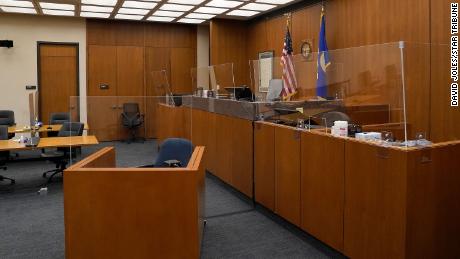 Plexiglass barriers have been set up throughout the Hennepin County Government Center for the trial.
