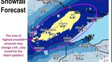 This National Weather Service in Duluth graph shows how much snow accumulation is expected in the coming winter storm watch for Crow Wing, Cass and Aitkin counties and much of northeastern Minnesota.  Screenshot/ Jennifer Kraus